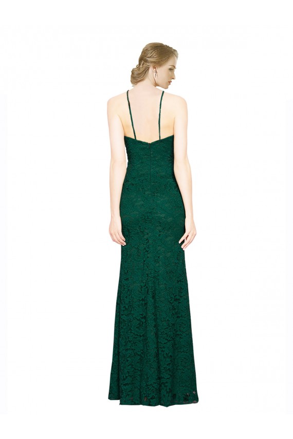Online Verde Scuro Stile sirena Capestro Alto Collo Pizzo Lunga Abiti da damigella donore / Abiti da ballo