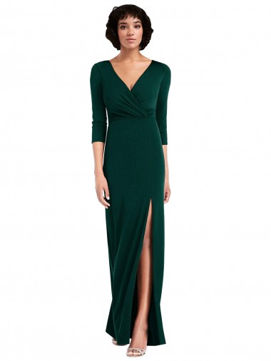 Online Verde Scuro Tromba Scollatura a V Spandex Lunga Formali Abiti da damigella donore / Abiti da sera / Abiti da ballo