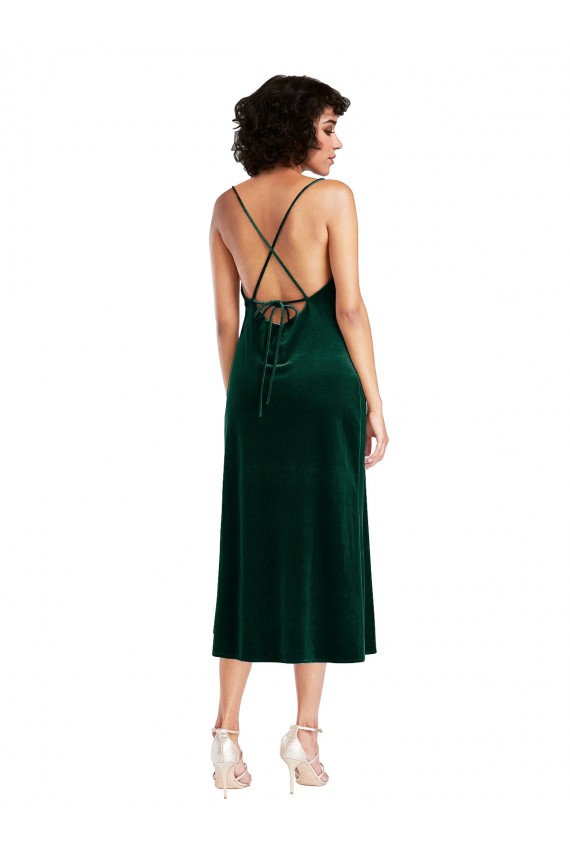 Online Verde Scuro Tubino Cappuccio Midi Velluto Elastico Corto Abiti da damigella donore / Abiti da sera / Abiti da cocktail