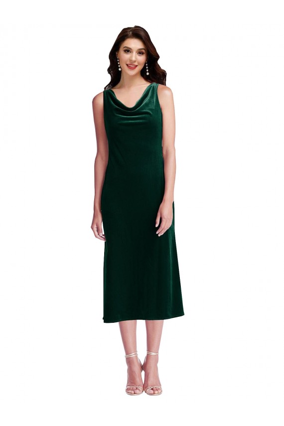 Online Verde Scuro Tubino Cappuccio Midi Velluto Elastico Corto Abiti da damigella donore / Abiti da ballo / Abiti da cocktail