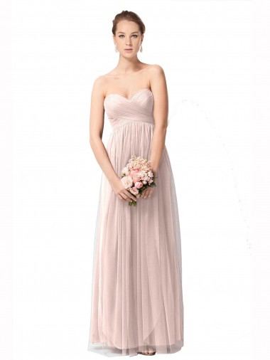 Online Vintage Rose Linea A Innamorato Tulle Lunga Abiti da damigella donore
