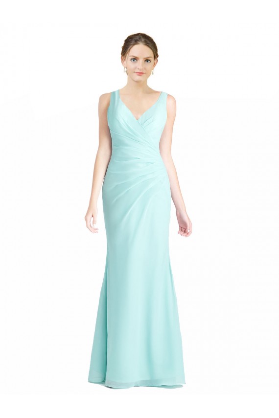 Online Waterfall Stile sirena Scollatura a V Chiffona Pizzo Lunga Abiti da damigella donore
