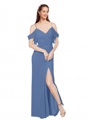 Online Windsor Blu Linea A Chiffona Lunga Abiti da damigella donore