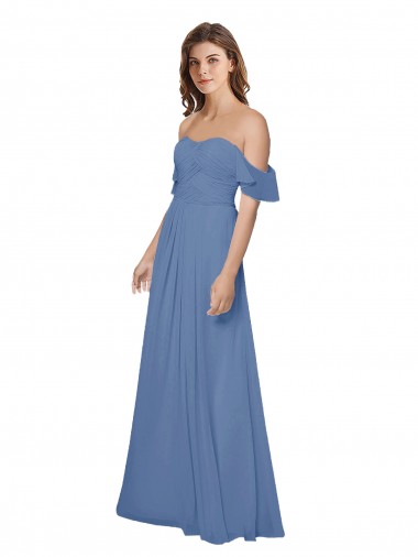 Online Windsor Blu Linea A Senza spalline Chiffona Lunga Abiti da damigella donore
