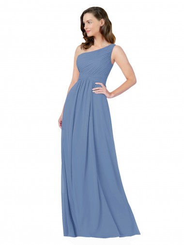 Online Windsor Blu Tubino Una spalla Chiffona Lunga Abiti da damigella donore